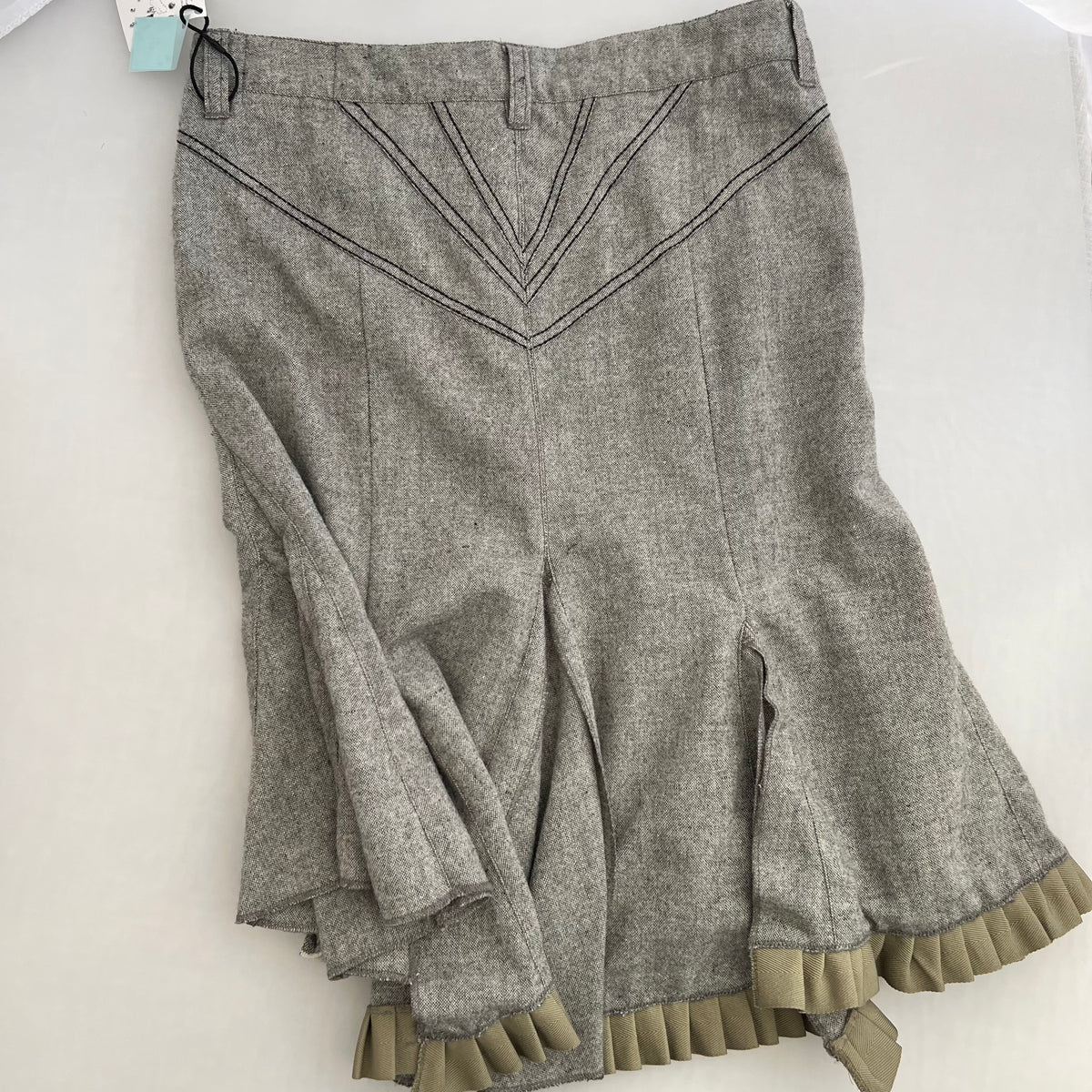 DDP Grey Khaki Ruffle Flared Mermaid Hem Midi Skirt