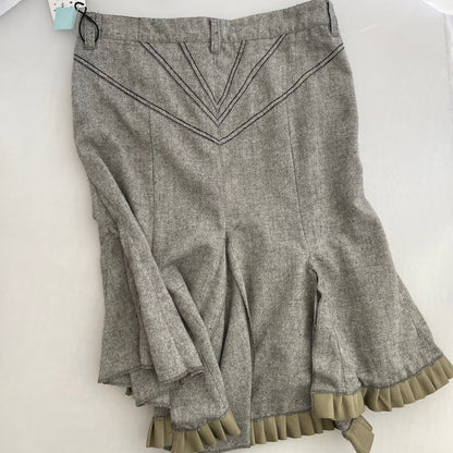 DDP Grey Khaki Ruffle Flared Mermaid Hem Midi Skirt