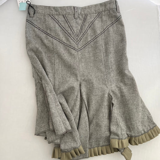 DDP Grey Khaki Ruffle Flared Mermaid Hem Midi Skirt
