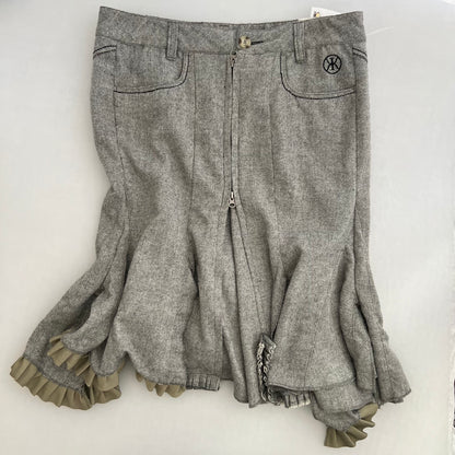 DDP Grey Khaki Ruffle Flared Mermaid Hem Midi Skirt