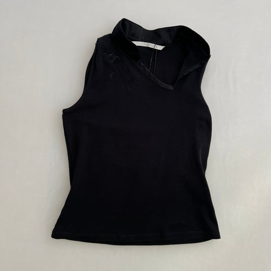 Black Pennyblack Mandarin Collar High Neck Sleeveless Embroidered Top