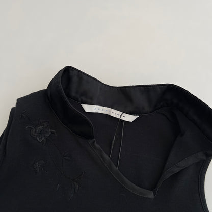 Black Pennyblack Mandarin Collar High Neck Sleeveless Embroidered Top