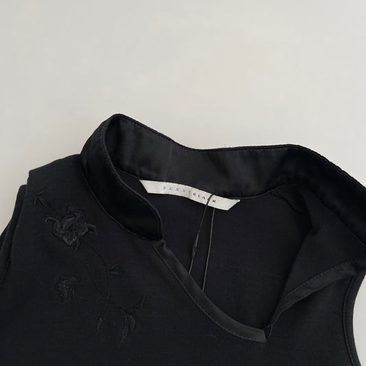 Black Pennyblack Mandarin Collar High Neck Sleeveless Embroidered Top
