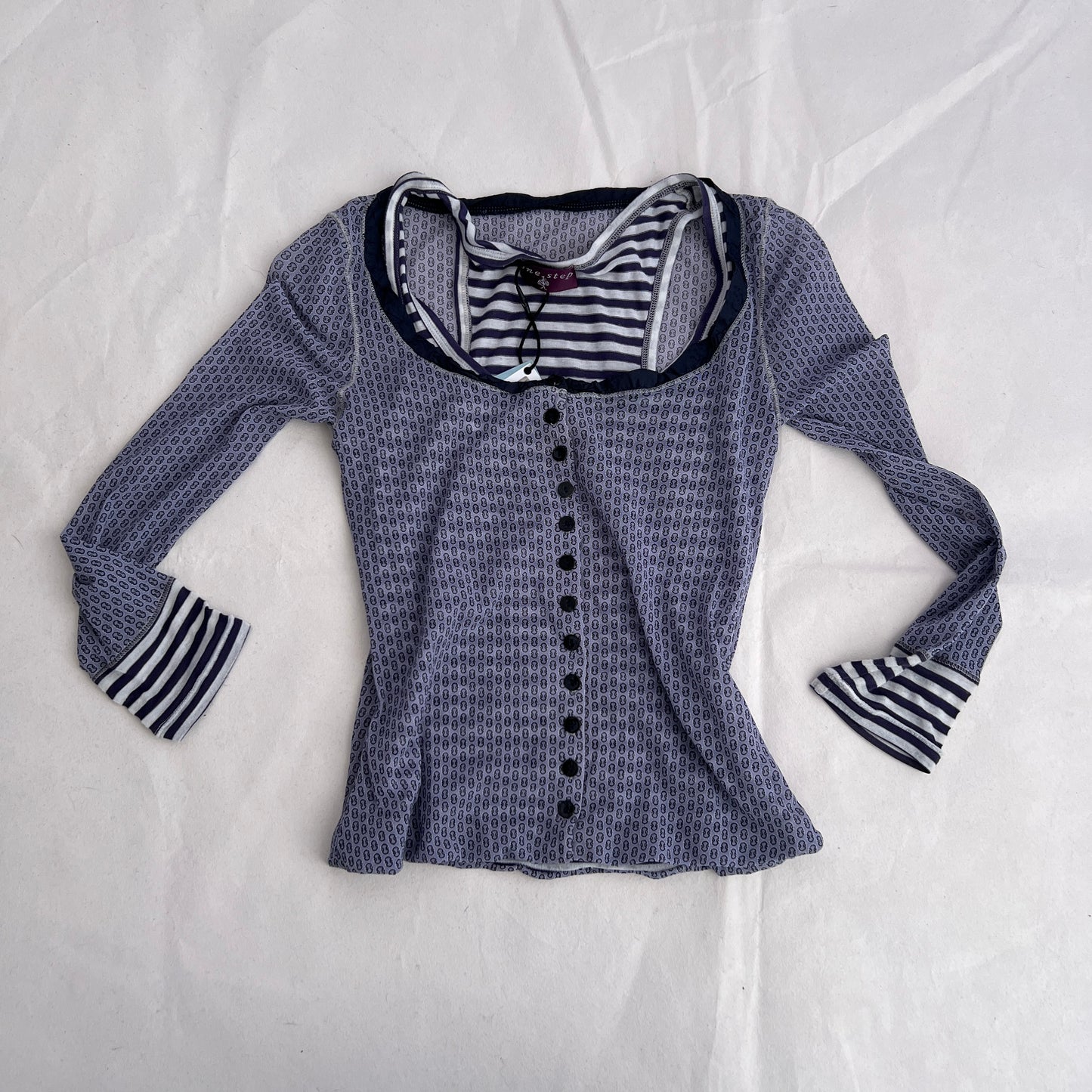 One Step Sheer Lavender Cardigan and Striped Vest Two in One Top