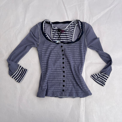 One Step Sheer Lavender Cardigan and Striped Vest Two in One Top