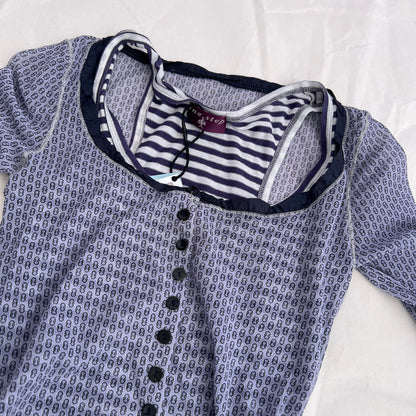 One Step Sheer Lavender Cardigan and Striped Vest Two in One Top