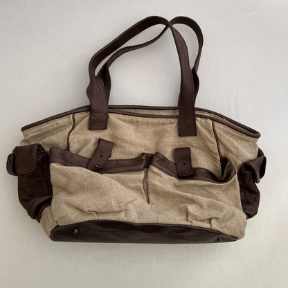 Kookai Linen Beige Brown Leather Utility Shoulder Tote Bag