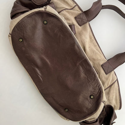 Kookai Linen Beige Brown Leather Utility Shoulder Tote Bag