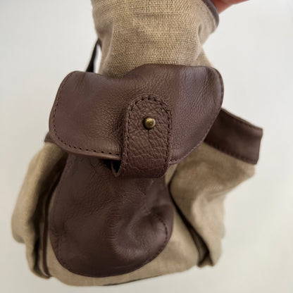Kookai Linen Beige Brown Leather Utility Shoulder Tote Bag