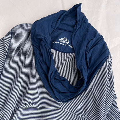 Navy Fornarina Cowl Neck Fitted Striped Cotton Silk Blend Long Sleeve Top