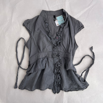 Grey Naf Naf Ruffle Cap Sleeve Fitted Tunic Blouse