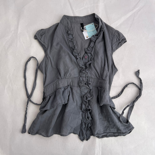 Grey Naf Naf Ruffle Cap Sleeve Fitted Tunic Blouse