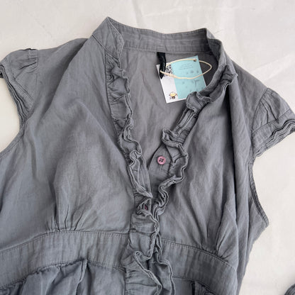 Grey Naf Naf Ruffle Cap Sleeve Fitted Tunic Blouse