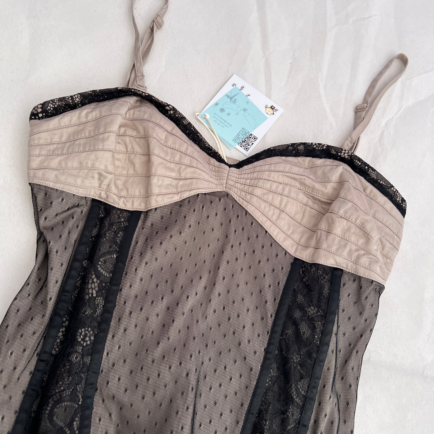 Romantic Promod Beige Black Polka Dot Layered Bustier Camisole