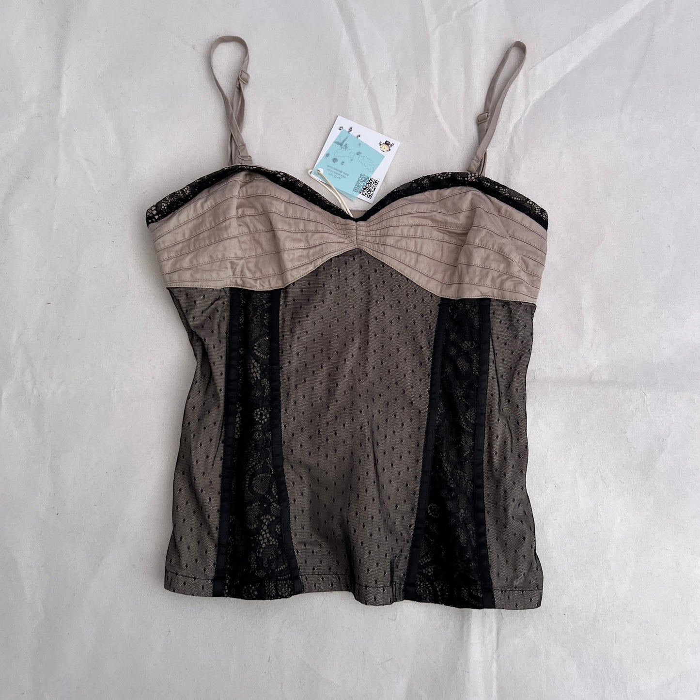 Romantic Promod Beige Black Polka Dot Layered Bustier Camisole