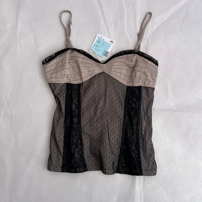 Romantic Promod Beige Black Polka Dot Layered Bustier Camisole