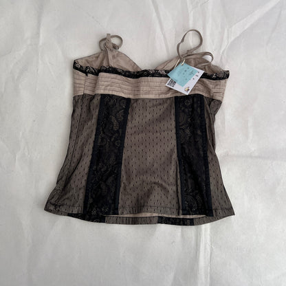 Romantic Promod Beige Black Polka Dot Layered Bustier Camisole