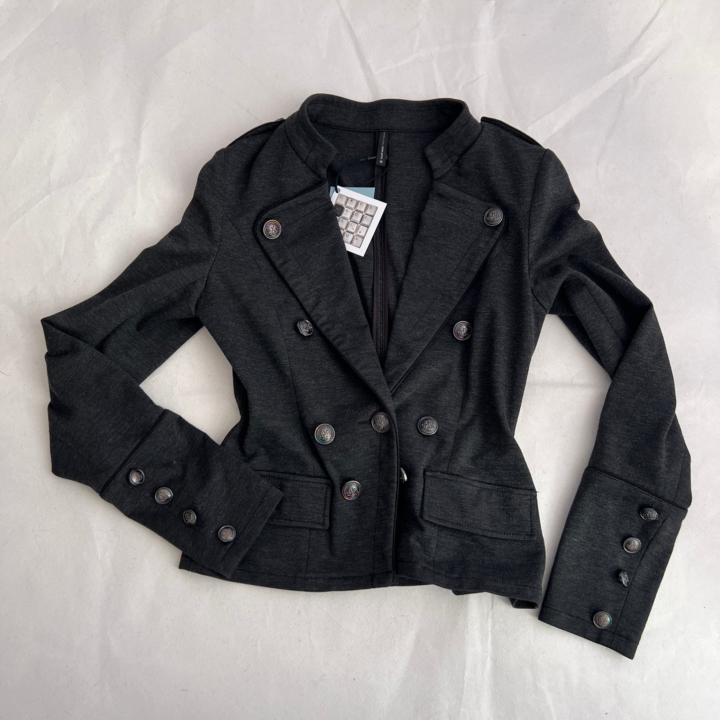 Naf Naf Dark Grey Corpcore Military Style Double Breasted Jacket