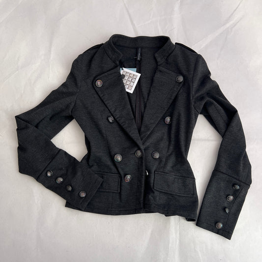 Naf Naf Dark Grey Corpcore Military Style Double Breasted Jacket