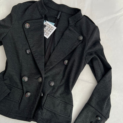 Naf Naf Dark Grey Corpcore Military Style Double Breasted Jacket