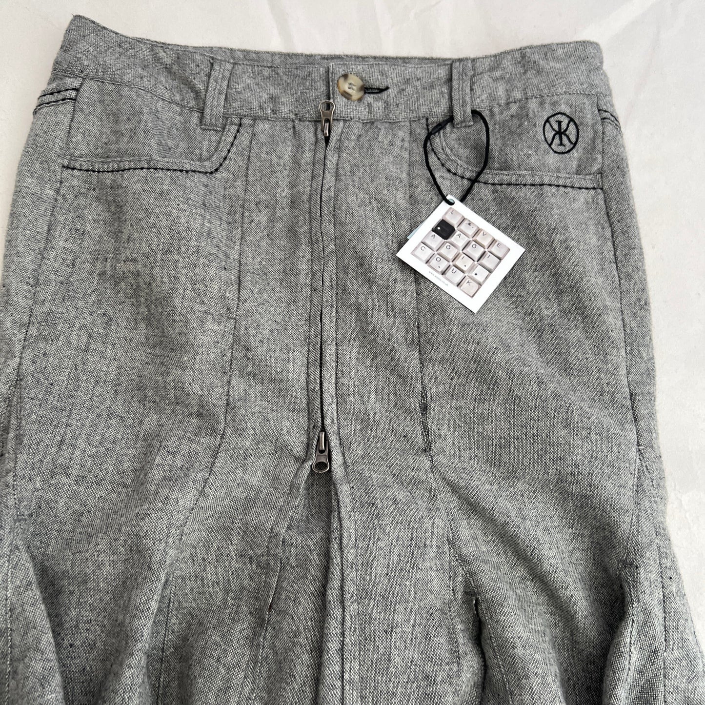 Grey Ddp Vintage Khaki Ruffle Flared Mermaid Hem Midi Skirt