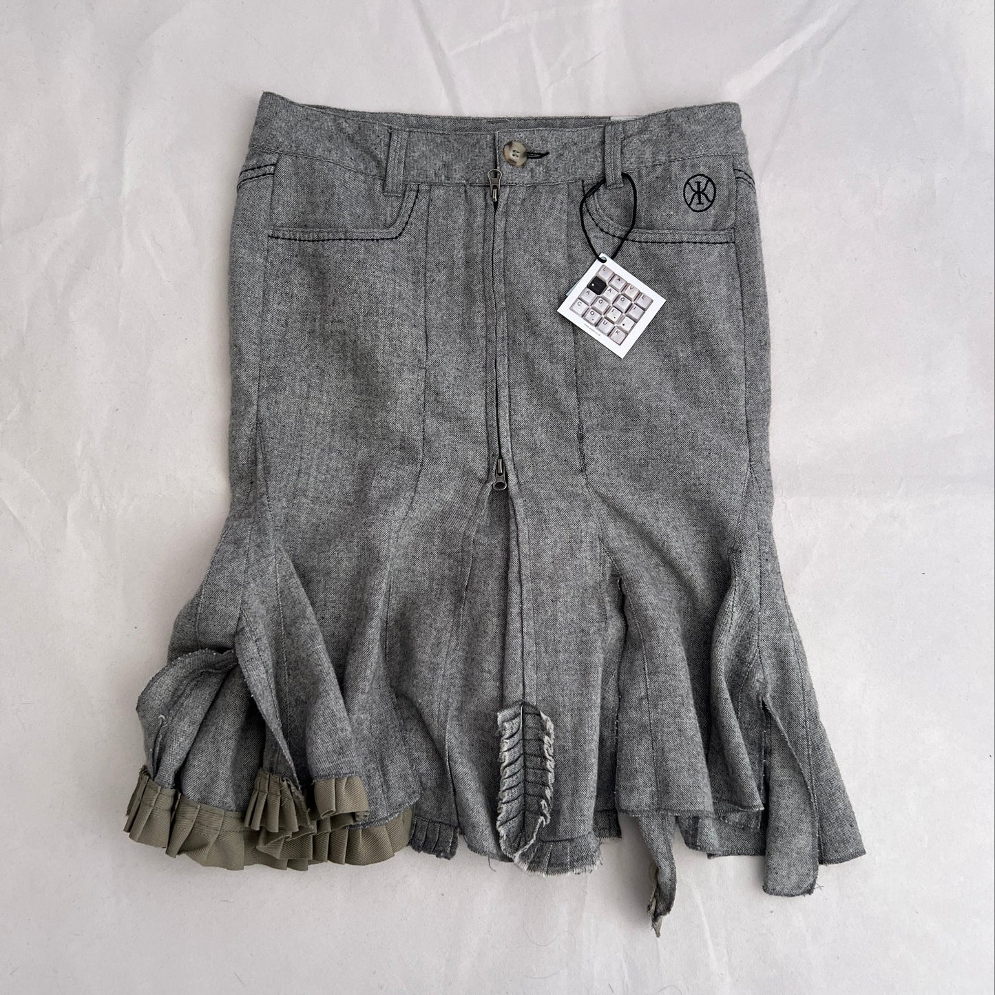 Grey Ddp Vintage Khaki Ruffle Flared Mermaid Hem Midi Skirt