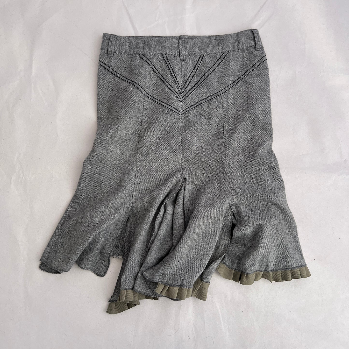 Grey Ddp Vintage Khaki Ruffle Flared Mermaid Hem Midi Skirt