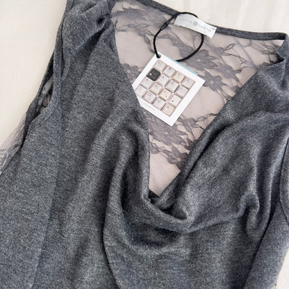 Cache Cache Grey Lace Back Draped Cowl Neck Sleeveless Top