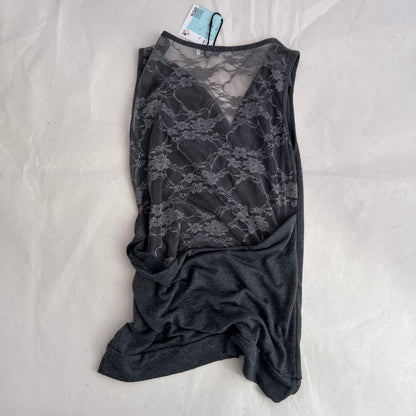 Cache Cache Grey Lace Back Draped Cowl Neck Sleeveless Top