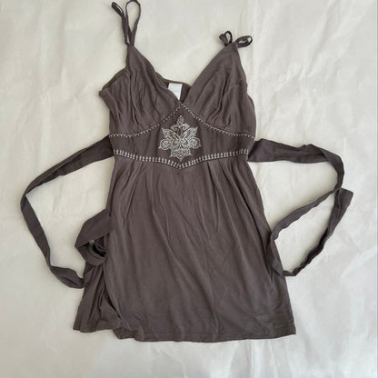 Camieu Boho Brown Floral Embroidery V Neck Camisole
