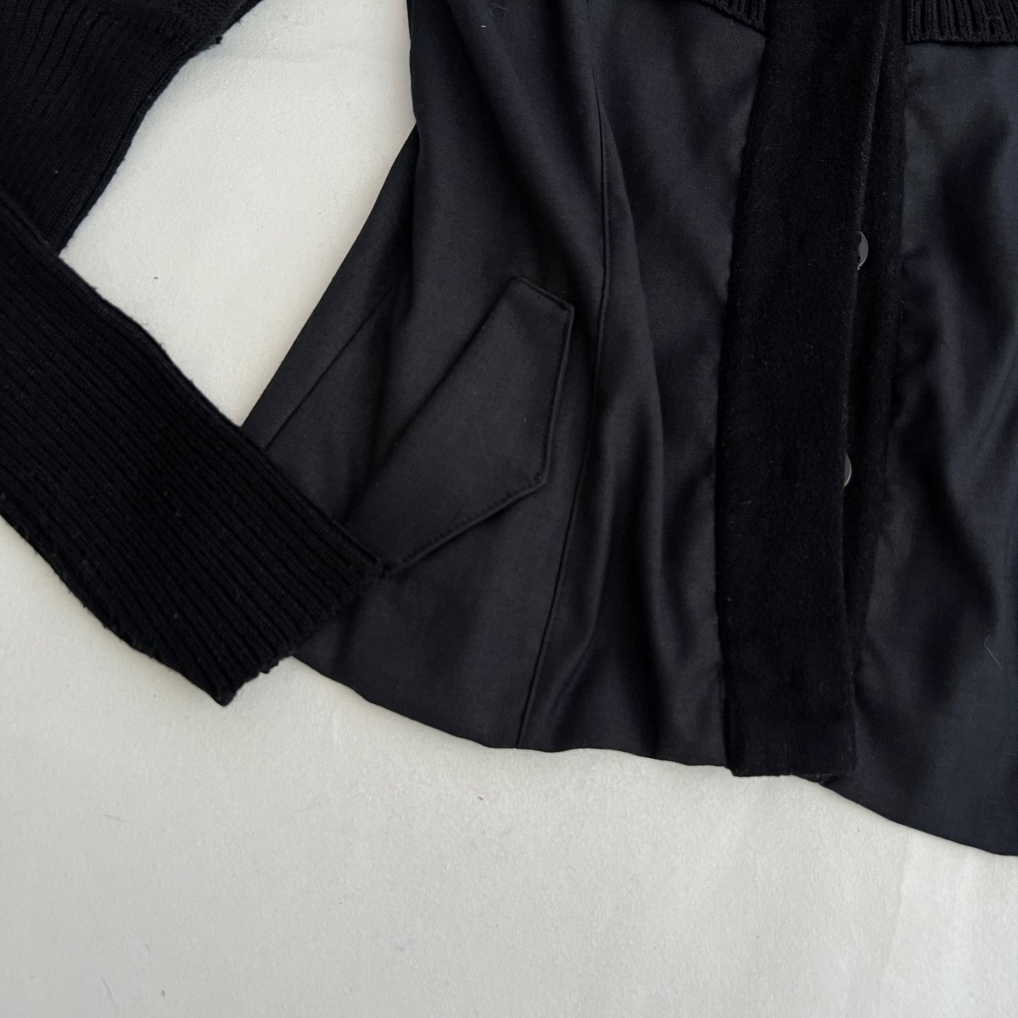 Nell & Me Black Merino Wool Blend Mix Material Blocking Cardigan Jacket