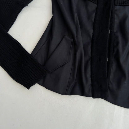 Nell & Me Black Merino Wool Blend Mix Material Blocking Cardigan Jacket