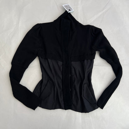 Nell & Me Black Merino Wool Blend Mix Material Blocking Cardigan Jacket