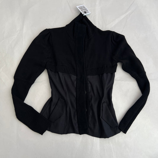 Nell & Me Black Merino Wool Blend Mix Material Blocking Cardigan Jacket