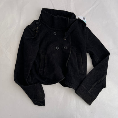 Fornarina Dark Grey Asymmetric Wrap Funnel Neck Double Breasted Crop Jacket