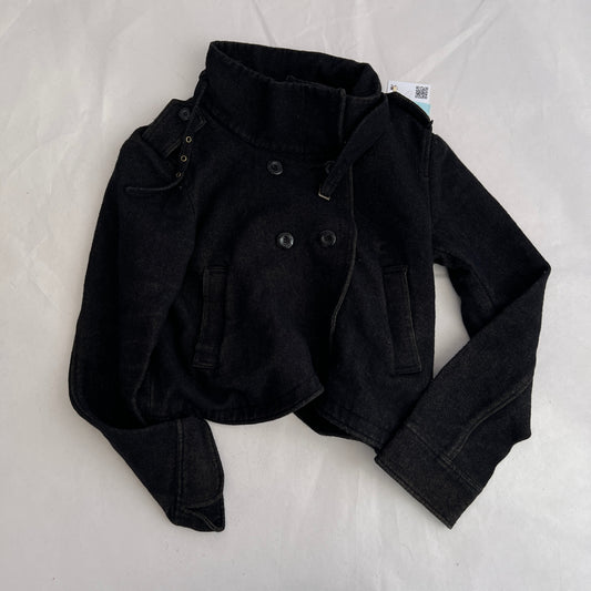 Fornarina Dark Grey Asymmetric Wrap Funnel Neck Double Breasted Crop Jacket