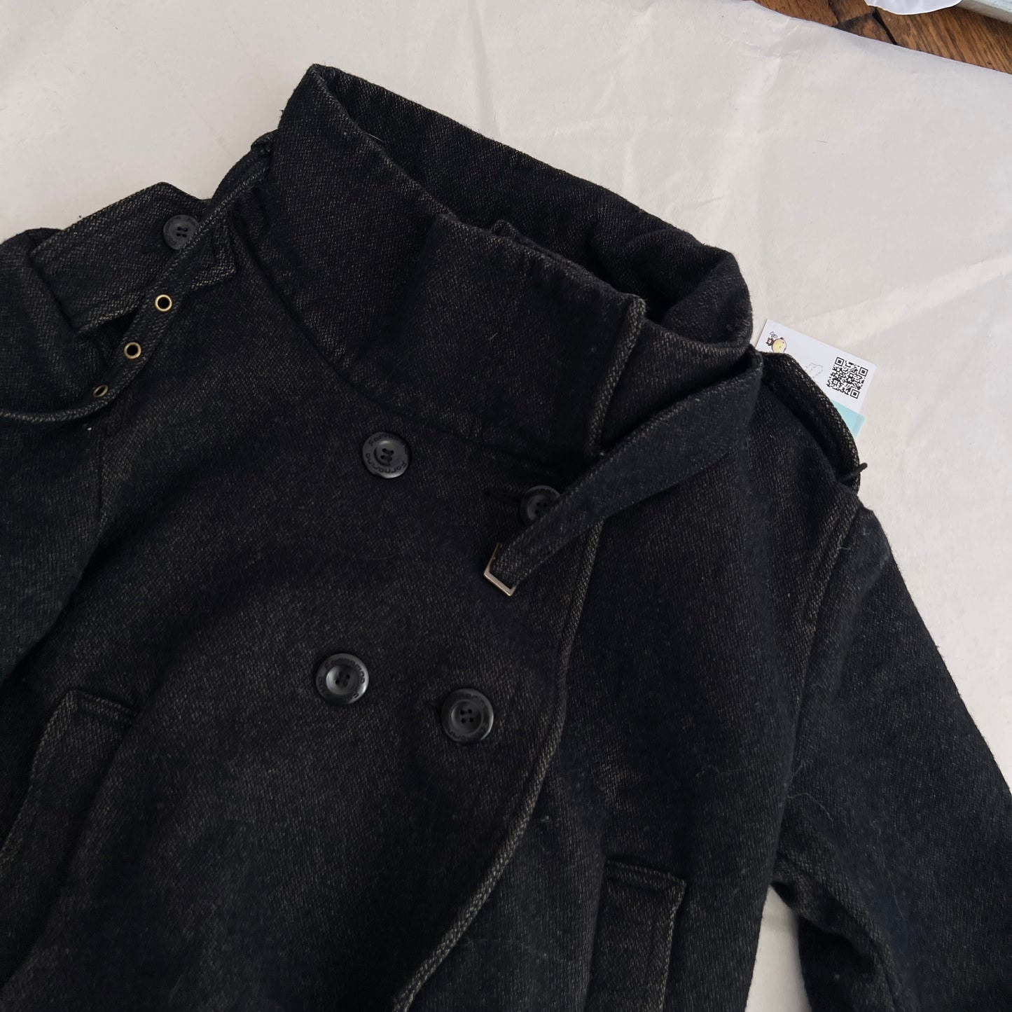 Fornarina Dark Grey Asymmetric Wrap Funnel Neck Double Breasted Crop Jacket