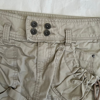 Alcott Beige Utility Ruched Pocket Ribbon Mini Cargo Skirt