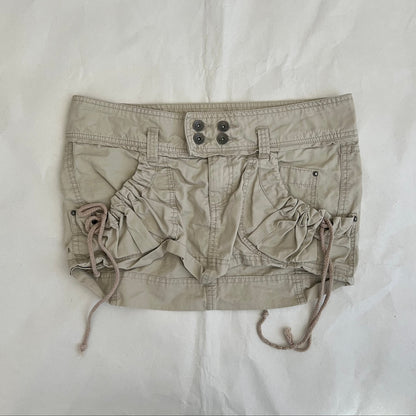 Alcott Beige Utility Ruched Pocket Ribbon Mini Cargo Skirt