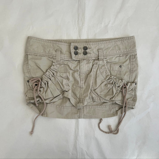 Alcott Beige Utility Ruched Pocket Ribbon Mini Cargo Skirt