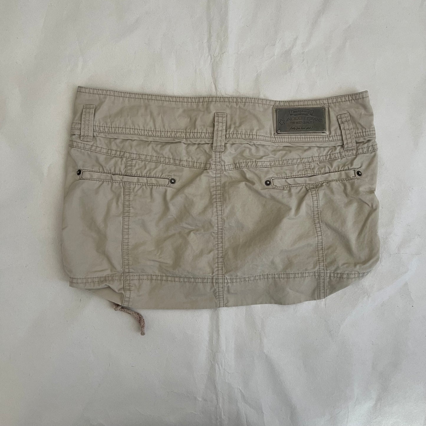 Alcott Beige Utility Ruched Pocket Ribbon Mini Cargo Skirt