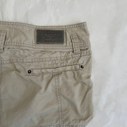 Alcott Beige Utility Ruched Pocket Ribbon Mini Cargo Skirt