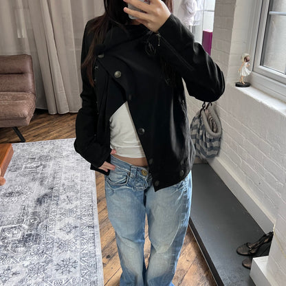 cop copine asymmetric black ruched button corpcore utility draped collar jacket