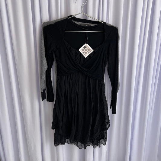 King Kong Silk Black Puff Hem Wrap Style Bolero Dress Two in One Dress