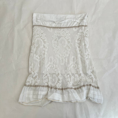 Rinascimento Romantic White Broderie Anglaise Lace Ruffle Hem Midi Skirt