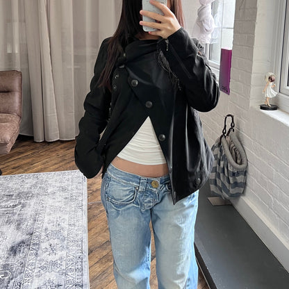 cop copine asymmetric black ruched button corpcore utility draped collar jacket