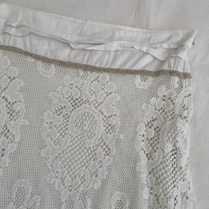 Rinascimento Romantic White Broderie Anglaise Lace Ruffle Hem Midi Skirt