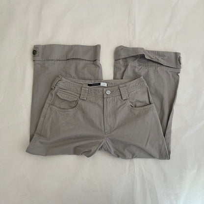 Sportmax Utility Greige Taupe High Rise Buckle Accent Wide Leg Cotton Trousers