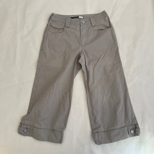Sportmax Utility Greige Taupe High Rise Buckle Accent Wide Leg Cotton Trousers
