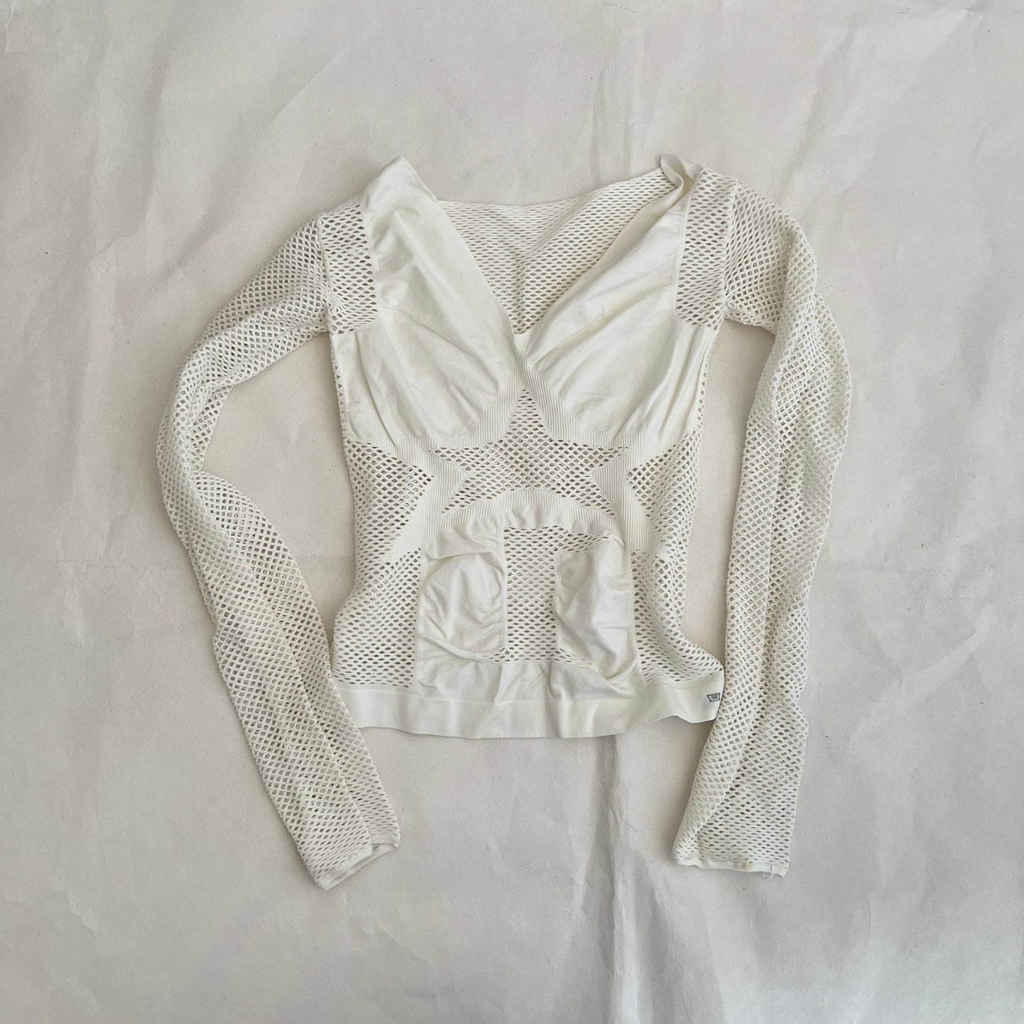 Vintage Replay White Star Mesh Long Sleeve Fitted Top